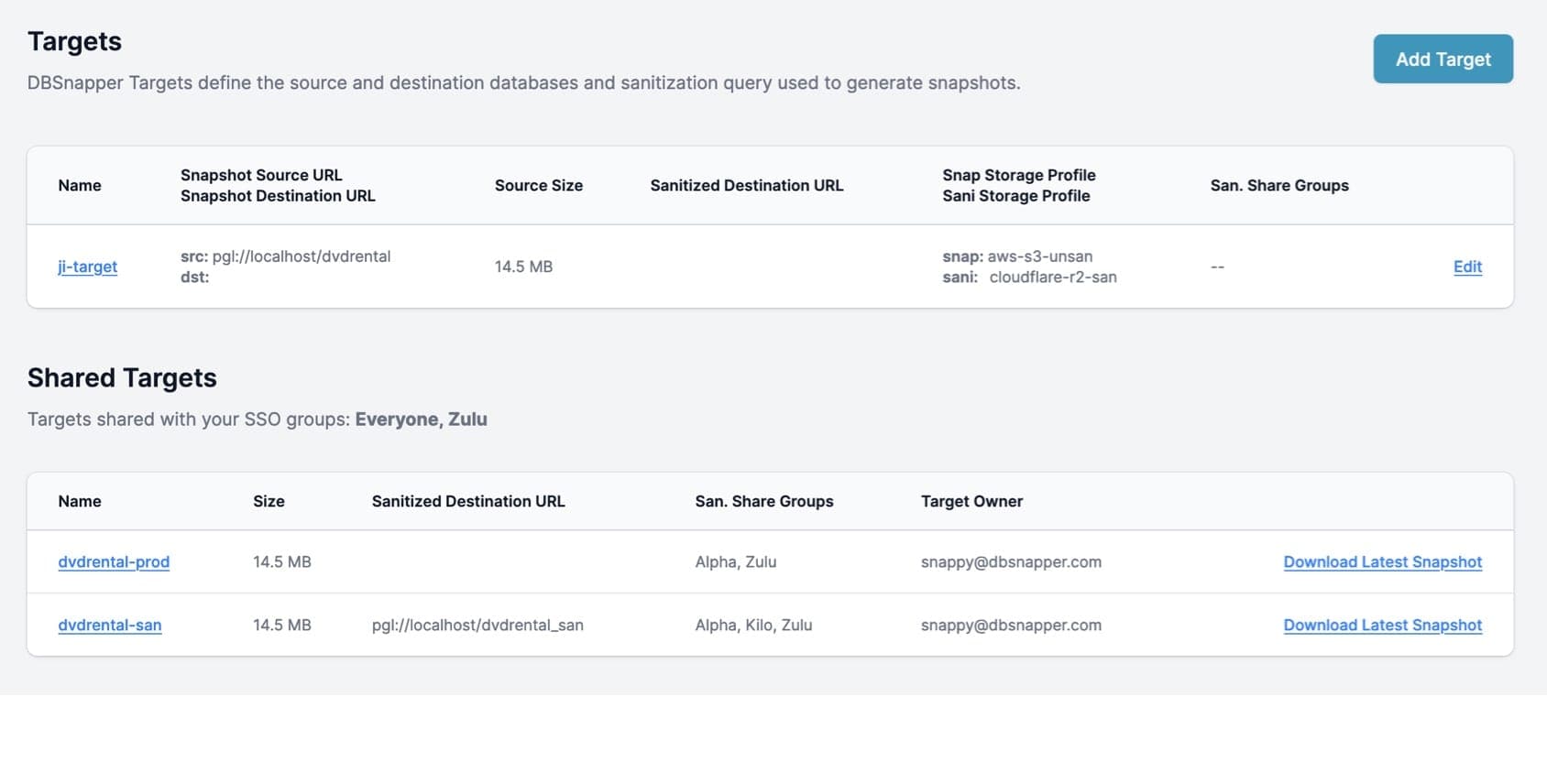 Share sanitized production data with your team instantly.